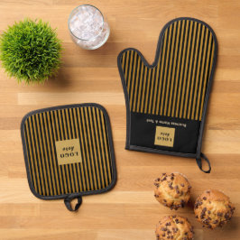 Aangepaste zwart en gouden streep ovenwant & pannenlap set