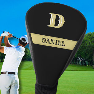 Aangepaste Zwart Goud Gepersonaliseerde Naam Monog Golfheadcover