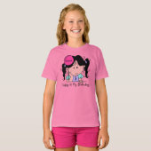 Aangepaste zwart haar meisje w. Ballon Verjaardag T-shirt (Voorkant volledig)