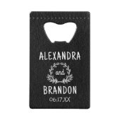 Aangepaste zwart lederen print bruiloft fles opene kredietkaart flessenopener (Voorkant)