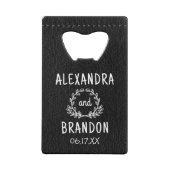 Aangepaste zwart lederen print bruiloft fles opene kredietkaart flessenopener (Achterkant)