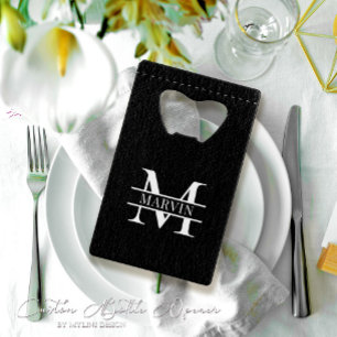 Aangepaste zwart lederen print Groomsmen flesopene Kredietkaart Flessenopener