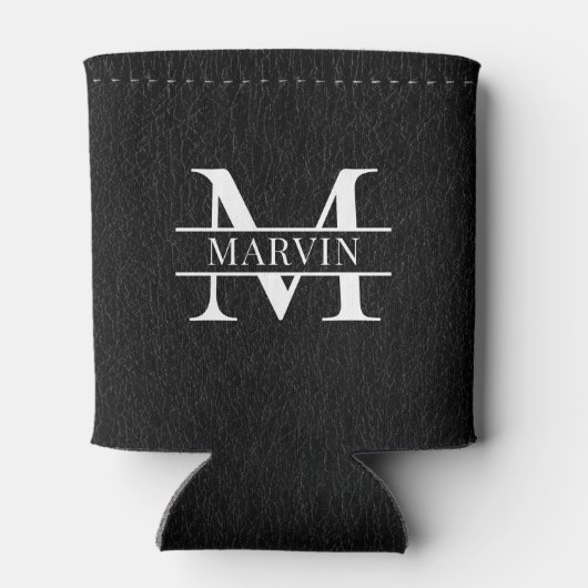 Aangepaste zwart lederen print Monogram Groomsmen Blikjeskoeler (Achterkant)