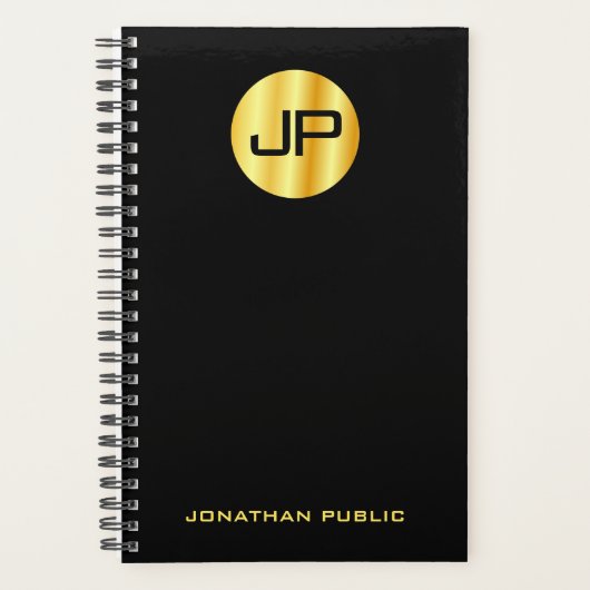 Aangepaste zwart monogram en goudlegante Sjabloon Planner (Voorkant)