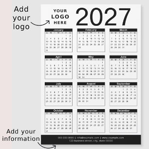 Aangepaste zwart-wit 2027 kalender & bedrijfslogo