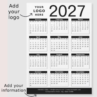 Aangepaste zwart-wit 2027 kalender & bedrijfslogo