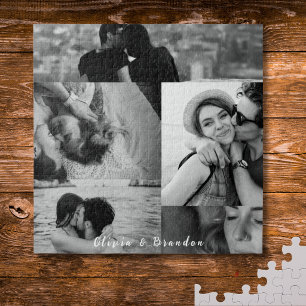 Aangepaste zwart-wit fotocollage namen voor koppel legpuzzel