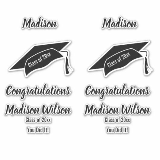 Aangepaste zwart-wit Gefeliciteerd Afstuderen Sticker (Voorkant)