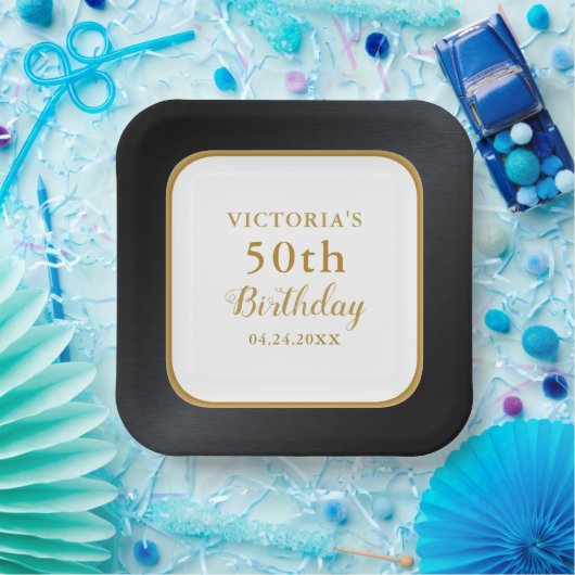 Aangepaste Zwart Wit Goud 50ste Verjaardag Papieren Bordje (Feest)