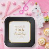 Aangepaste Zwart Wit Goud 50ste Verjaardag Papieren Bordje (Feest)