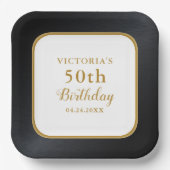 Aangepaste Zwart Wit Goud 50ste Verjaardag Papieren Bordje (Voorkant)