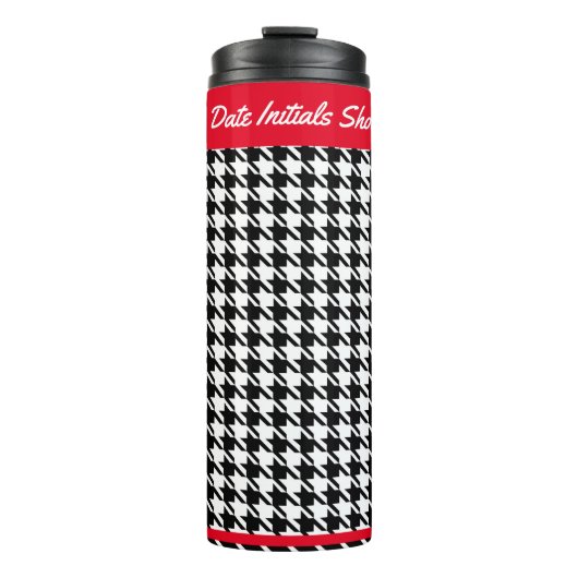 Aangepaste Zwart & Wit Houndstooth 12oz Thermosbeker (Voorkant)