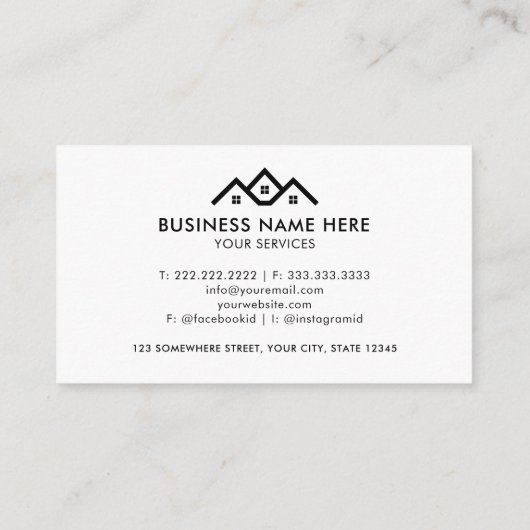 Aangepaste zwart-wit makelaar visitekaartje (Achterkant)