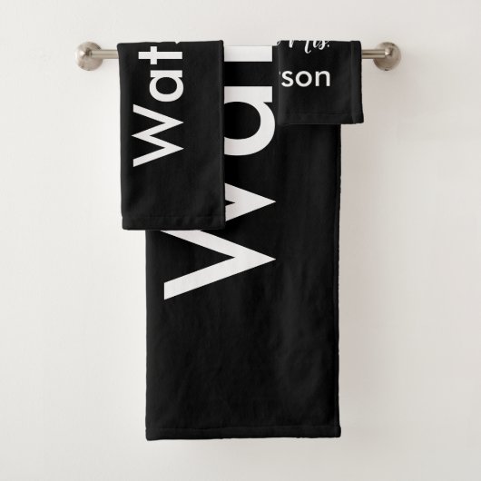 Aangepaste zwart-wit Mr & Mrs Badhanddoek Set Bad Handdoek (Insitu)
