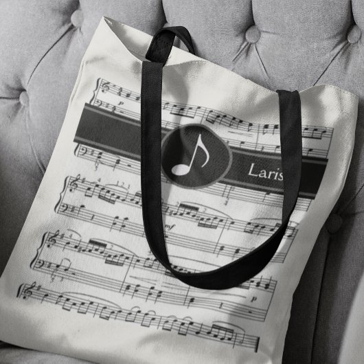 Aangepaste zwart-wit muzieknoten tote bag