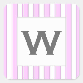 Aangepaste zwart-wit-roze streepjes op wit vierkante sticker