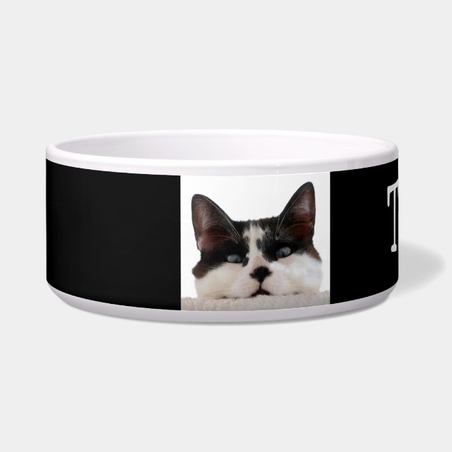 Aangepaste Zwart & Wit Tuxedo Funny Cat Pet Bowl Voerbakje (Links)