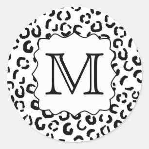 Aangepaste zwart-witmonogram luipaard afdrukken. ronde sticker
