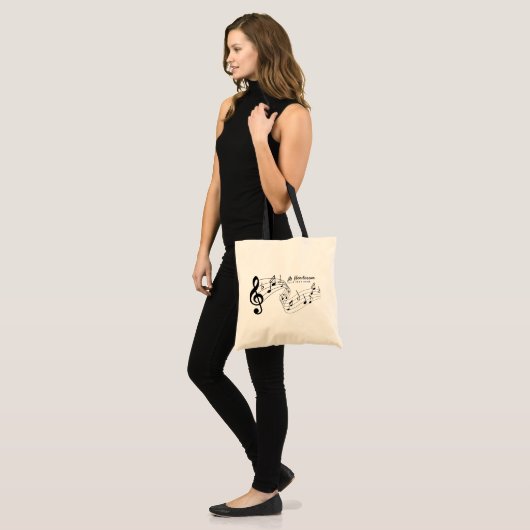 Aangepaste zwart-wittekst muziekleraar/student tote bag (Voorkant (model))