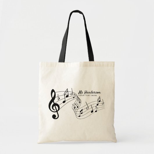 Aangepaste zwart-wittekst muziekleraar/student tote bag (Voorkant)