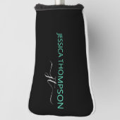 Aangepaste zwarte Blauwgroen stijlvolle monogram  Golfheadcover (Draai 90)