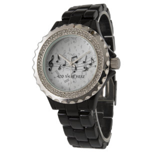 Aangepaste zwarte en grijze muzieknotities horloge