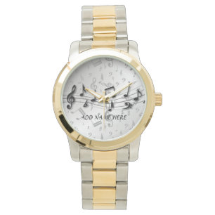 Aangepaste zwarte en grijze muzieknotities horloge