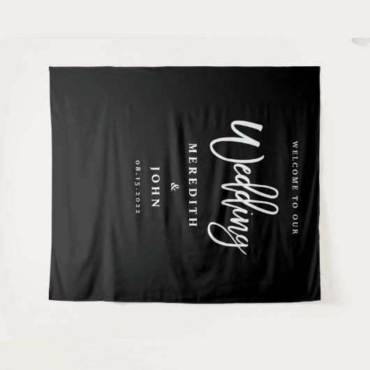 Aangepaste zwarte en witte bruiloft achtergrond wandkleed (Voorkant (horizontaal))