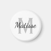 Aangepaste zwarte en witte monogram kleine ronde k magneet (Voorkant)