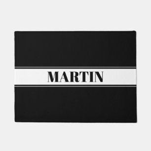 Aangepaste zwarte en witte naam Stripe Deurmat