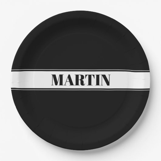 Aangepaste zwarte en witte naam Stripe Papieren Bordje (Voorkant)