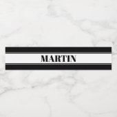 Aangepaste zwarte en witte naam Stripe Waterfles Etiket (Enkel label)