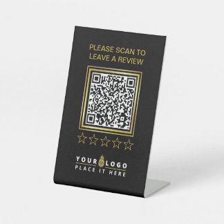 Aangepaste zwarte Gold QR Company Business Logo Re Reclamebord Met Voetstuk