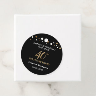 Aangepaste zwarte goudConfetti 40e verjaardag Bedankjes Labels