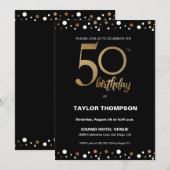 Aangepaste zwarte goudConfetti Klassieke 50e parti Kaart (Voorkant / Achterkant)