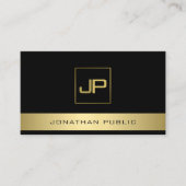 Aangepaste zwarte gouden moderne monogram elegante visitekaartje (Voorkant)