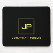 Aangepaste zwarte goudmonogrammen Sjabloon Modern Muismat (Voorkant)