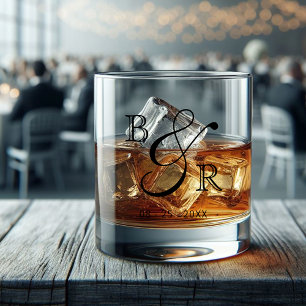 Aangepaste zwarte kalligrafie paar namen Initialen Whisky Glas