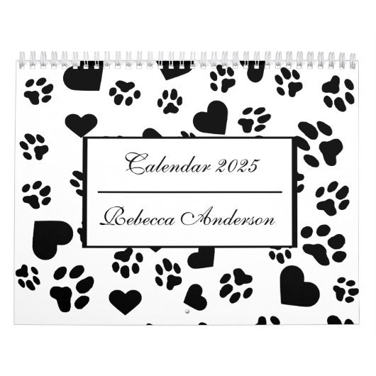 Aangepaste zwarte kattenpoot printkalender met not kalender (Hoes)