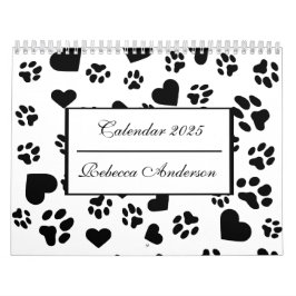 Aangepaste zwarte kattenpoot printkalender met not kalender