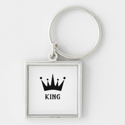 Aangepaste Zwarte Kroon Koning Tekst Premium Vierk Sleutelhanger (Voorkant)