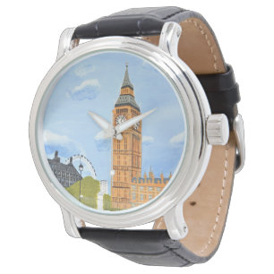 Aangepaste zwarte  leder Big Ben Horloge