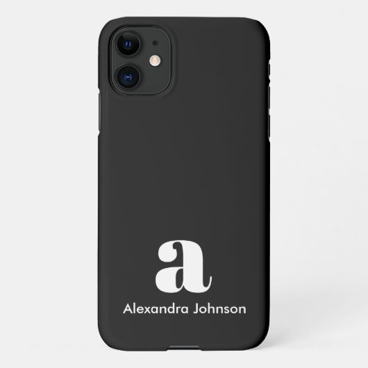 Aangepaste zwarte moderne monogram minimumnaam iPhone hoesje (Achterkant)