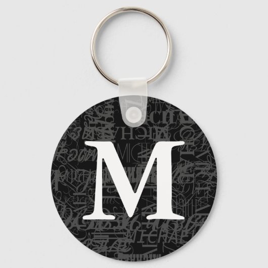 Aangepaste zwarte moderne monogram Sleutelhanger (Voorkant)