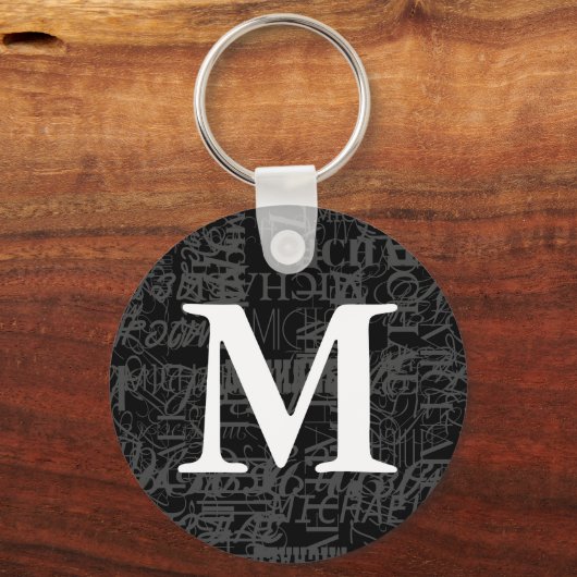 Aangepaste zwarte moderne monogram Sleutelhanger (Voorkant)