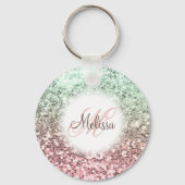 Aangepaste zwarte roze groene glitter-monogram naa sleutelhanger (Voorkant)