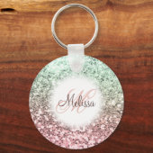 Aangepaste zwarte roze groene glitter-monogram naa sleutelhanger (Voorkant)