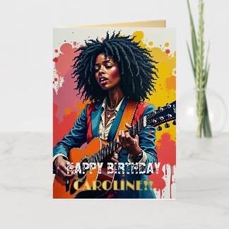Aangepaste Zwarte Vrouwelijke Gitariste Kunst Insp Folie Wenskaart
