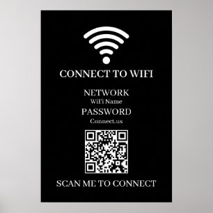 Aangepaste Zwarte WiFi QR   Netwerk Wachtwoord Wee Poster