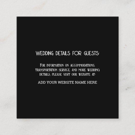 Aangepaste zwarte witbruiloft-informatiegasten informatiekaartje (Voorkant)